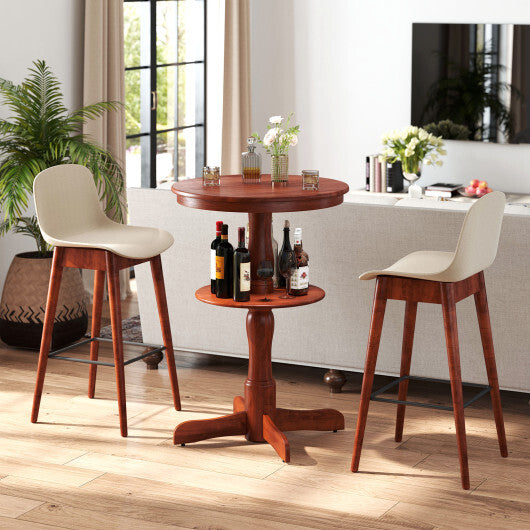2-Tier Round High Top Bar Table with Storage Shelf and Pedestal Base-Espresso LuxuryLifeWay Online Store
