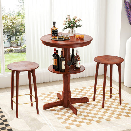 2-Tier Round High Top Bar Table with Storage Shelf and Pedestal Base-Espresso LuxuryLifeWay Online Store