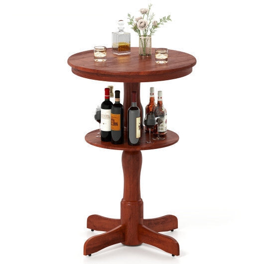 2-Tier Round High Top Bar Table with Storage Shelf and Pedestal Base-Espresso LuxuryLifeWay Online Store