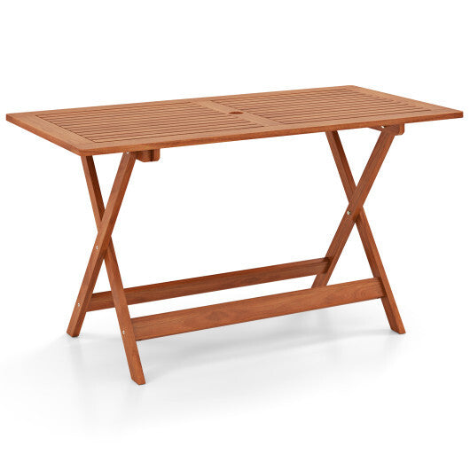 54.5 Inch x 27.5 Inch  Patio Dining Table with Teak Painting and Umbrella Hole LuxuryLifeWay Online Store