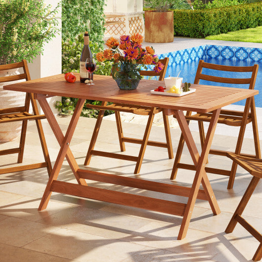 54.5 Inch x 27.5 Inch  Patio Dining Table with Teak Painting and Umbrella Hole LuxuryLifeWay Online Store