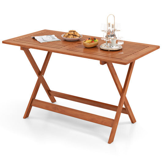 54.5 Inch x 27.5 Inch  Patio Dining Table with Teak Painting and Umbrella Hole LuxuryLifeWay Online Store