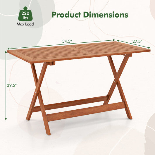 54.5 Inch x 27.5 Inch  Patio Dining Table with Teak Painting and Umbrella Hole LuxuryLifeWay Online Store