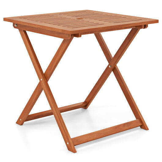 29.5 Inch x 29.5 Inch  Patio Dining Table with Teak Painting and Umbrella Hole LuxuryLifeWay Online Store