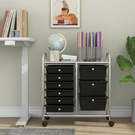 9-Drawer Rolling Storage Cart with Colorful Drawers and Metal Frame-Black