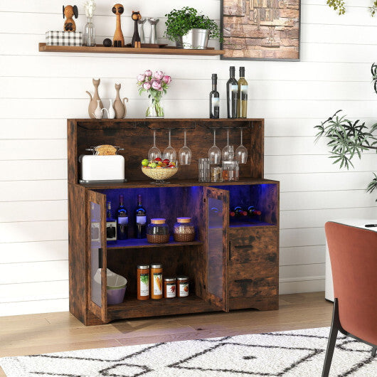 Wine Bar Cabinet with LED Lights and Charging Station-Rustic Brown LuxuryLifeWay Online Store