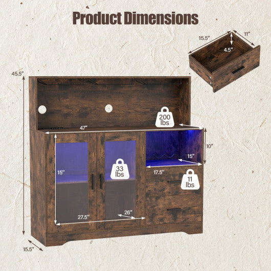 Wine Bar Cabinet with LED Lights and Charging Station-Rustic Brown LuxuryLifeWay Online Store