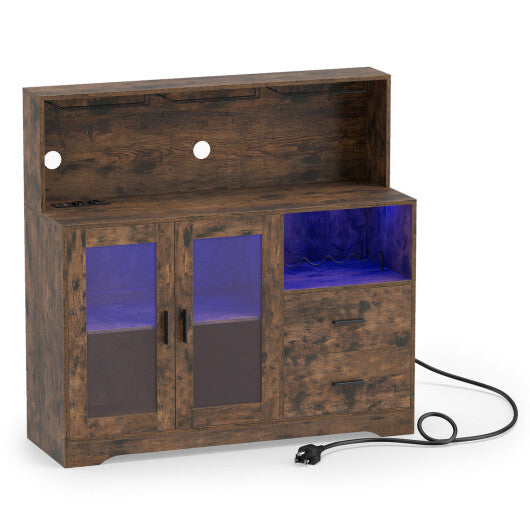Wine Bar Cabinet with LED Lights and Charging Station-Rustic Brown LuxuryLifeWay Online Store