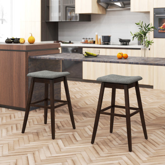 Swivel Bar Stools Set of 2 with Footrest and Rubber Wood Legs-Brown LuxuryLifeWay Online Store