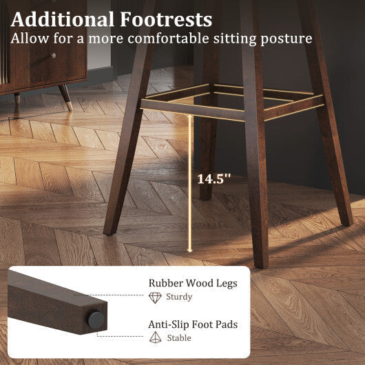 Swivel Bar Stools Set of 2 with Footrest and Rubber Wood Legs-Brown LuxuryLifeWay Online Store