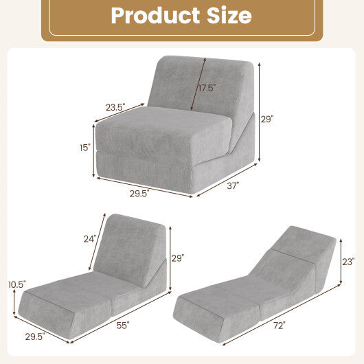3-in-1 Folding Sofa Bed with Washable Zippered Cover-Gray LuxuryLifeWay Online Store