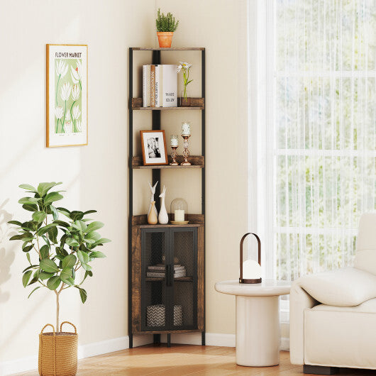 6-Tier Corner Shelf 67 Inches Tall Corner Bookshelf with Cabinet Industrial Bookcase-Brown LuxuryLifeWay Online Store