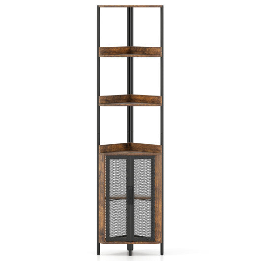 6-Tier Corner Shelf 67 Inches Tall Corner Bookshelf with Cabinet Industrial Bookcase-Brown LuxuryLifeWay Online Store