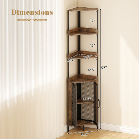 6-Tier Corner Shelf 67 Inches Tall Corner Bookshelf with Cabinet Industrial Bookcase-Brown LuxuryLifeWay Online Store
