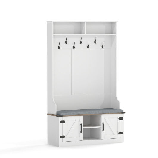 4-in-1 68.5 Inch Tall Coat Rack with Cushioned Bench and Shoe Storage-White