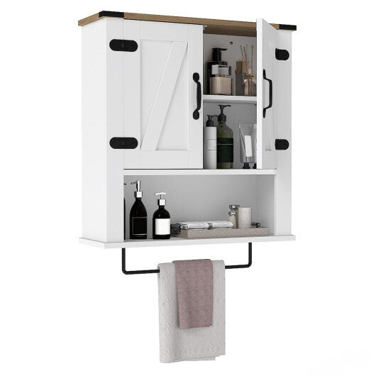 Bathroom Wall Cabinet with Towel Bar Farmhouse Medicine Cabinet-White LuxuryLifeWay Online Store