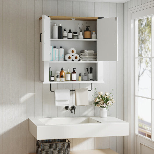 Bathroom Wall Cabinet with Towel Bar Farmhouse Medicine Cabinet-White LuxuryLifeWay Online Store