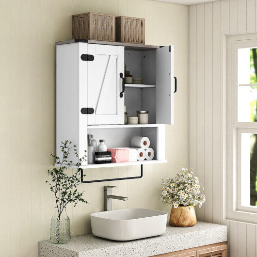 Bathroom Wall Cabinet with Towel Bar Farmhouse Medicine Cabinet-White LuxuryLifeWay Online Store