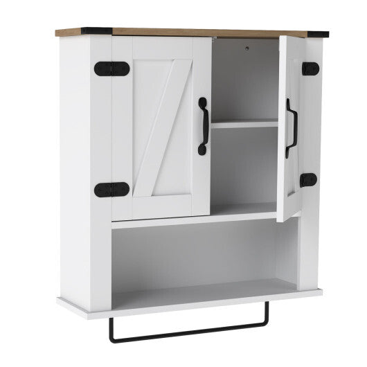 Bathroom Wall Cabinet with Towel Bar Farmhouse Medicine Cabinet-White LuxuryLifeWay Online Store