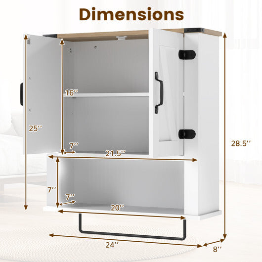 Bathroom Wall Cabinet with Towel Bar Farmhouse Medicine Cabinet-White LuxuryLifeWay Online Store