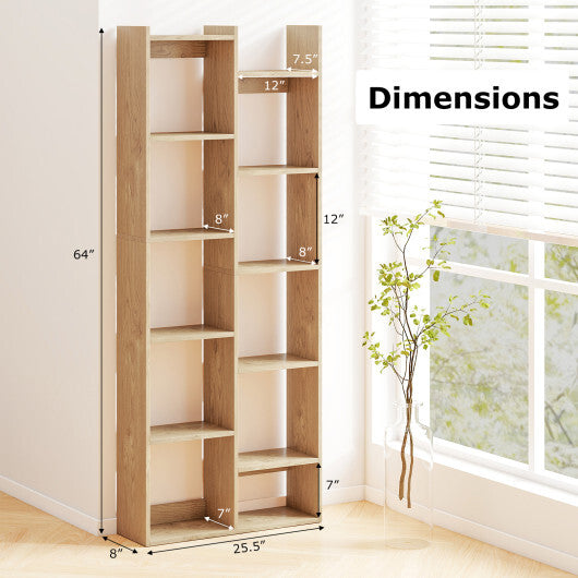 11-Tier Modern Book Organizer Bookcase with Anti-Tipping Kits-Natural LuxuryLifeWay Online Store