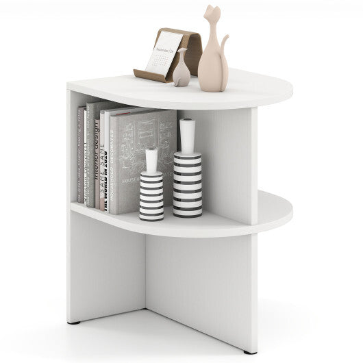 Half Round End Table with Open Shelves for Small Space-White LuxuryLifeWay Online Store