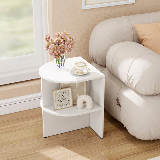 Half Round End Table with Open Shelves for Small Space-White LuxuryLifeWay Online Store