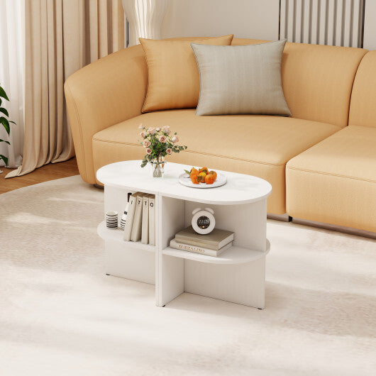Half Round End Table with Open Shelves for Small Space-White LuxuryLifeWay Online Store