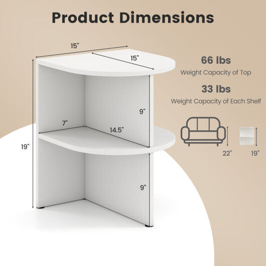 Half Round End Table with Open Shelves for Small Space-White LuxuryLifeWay Online Store