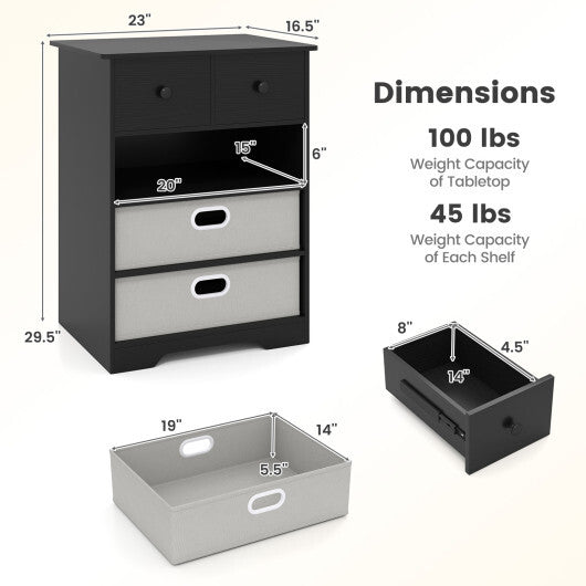 4-Drawer Dresser Modern Chest Storage Organizer with Open Shelves-Black - Color: Black LuxuryLifeWay Online Store