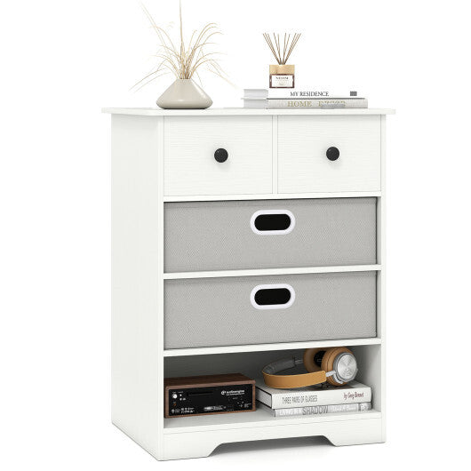 4-Drawer Dresser Modern Chest Storage Organizer with Open Shelves-White