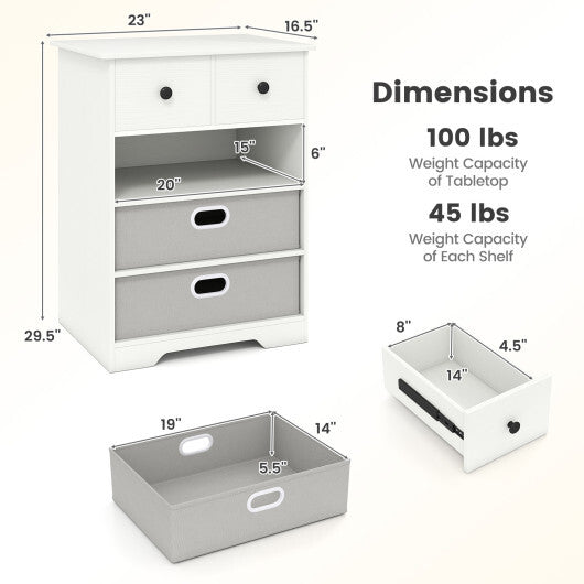 4-Drawer Dresser Modern Chest Storage Organizer with Open Shelves-White