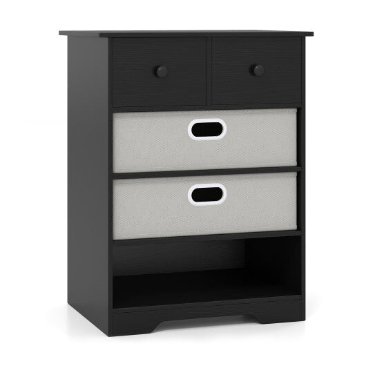 4-Drawer Dresser Modern Chest Storage Organizer with Open Shelves-White