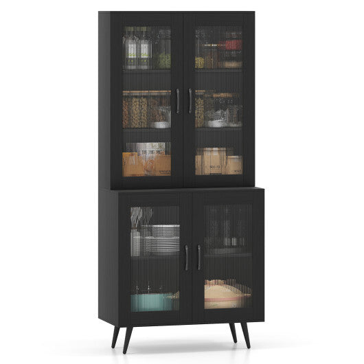 70.5 inch Tall Kitchen Pantry Cabinet Cupboard with 4 Transparent Doors-Black LuxuryLifeWay Online Store