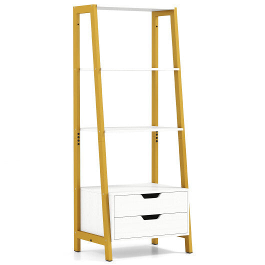 4-Tier Ladder Shelf with 2 Drawers 52.5 Inch Tall Freestanding Bookcase-White LuxuryLifeWay Online Store