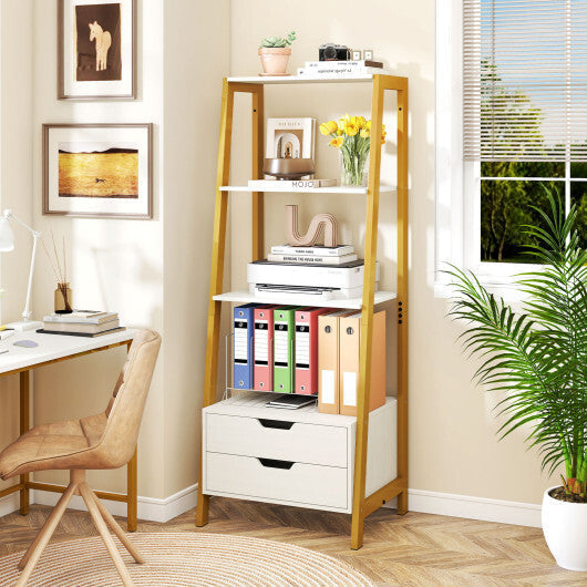 4-Tier Ladder Shelf with 2 Drawers 52.5 Inch Tall Freestanding Bookcase-White LuxuryLifeWay Online Store