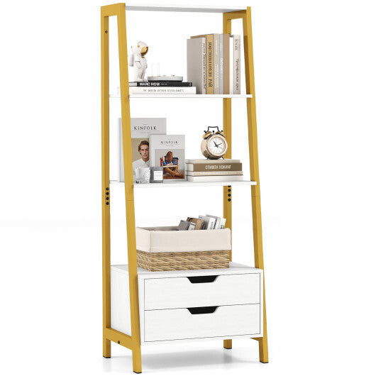 4-Tier Ladder Shelf with 2 Drawers 52.5 Inch Tall Freestanding Bookcase-White LuxuryLifeWay Online Store