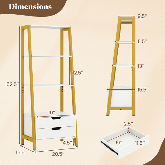 4-Tier Ladder Shelf with 2 Drawers 52.5 Inch Tall Freestanding Bookcase-White LuxuryLifeWay Online Store
