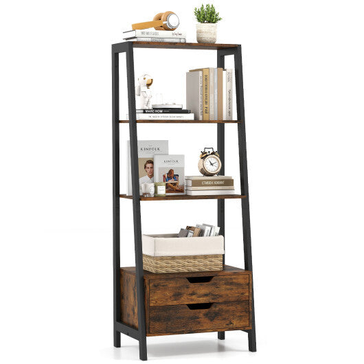 4-Tier Ladder Shelf with 2 Drawers 52.5 Inch Tall Freestanding Bookcase-White LuxuryLifeWay Online Store