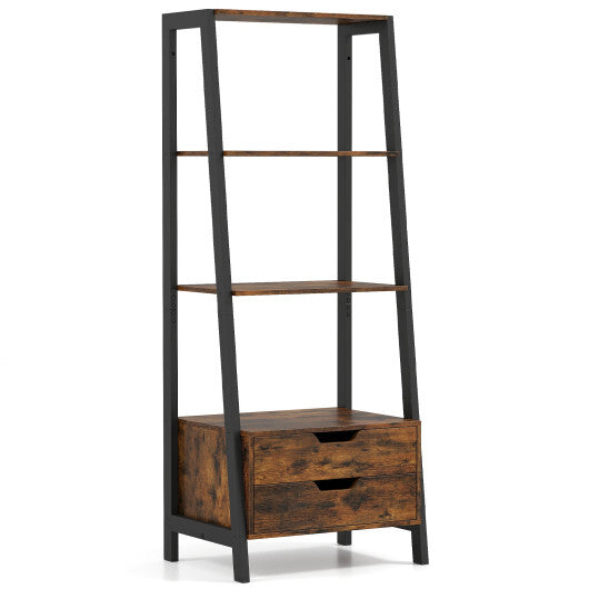 4-Tier Ladder Shelf with 2 Drawers 52.5 Inch Tall Freestanding Bookcase-White LuxuryLifeWay Online Store