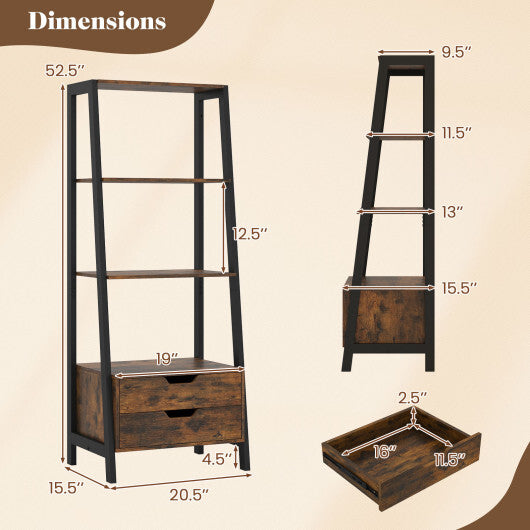 4-Tier Ladder Shelf with 2 Drawers 52.5 Inch Tall Freestanding Bookcase-White LuxuryLifeWay Online Store