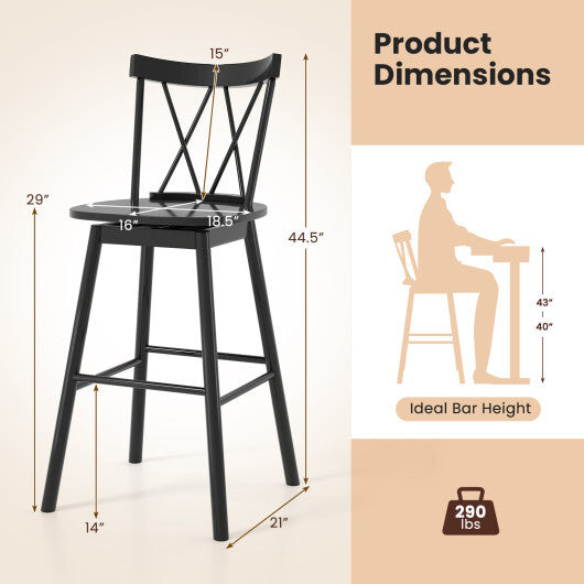 Set of 2 Windsor Bar Stool with Ergonomic Backrest and Footrests-29 inches LuxuryLifeWay Online Store