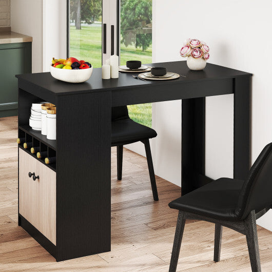 48 Inch Bar Table with Storage Cabinet and Wine Rack-Black LuxuryLifeWay Online Store