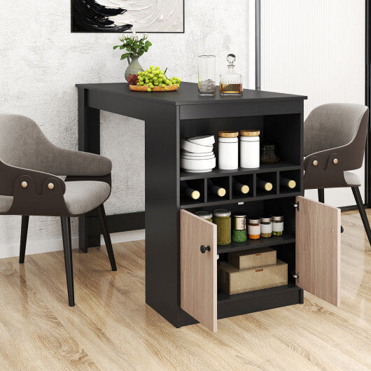 48 Inch Bar Table with Storage Cabinet and Wine Rack-Black LuxuryLifeWay Online Store