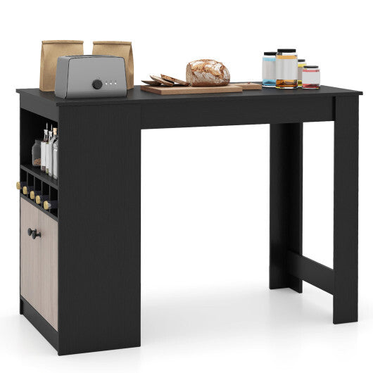 48 Inch Bar Table with Storage Cabinet and Wine Rack-Black LuxuryLifeWay Online Store