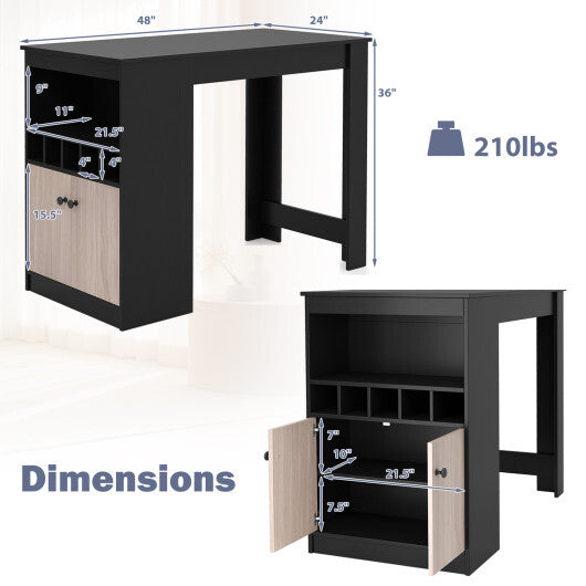 48 Inch Bar Table with Storage Cabinet and Wine Rack-Black LuxuryLifeWay Online Store
