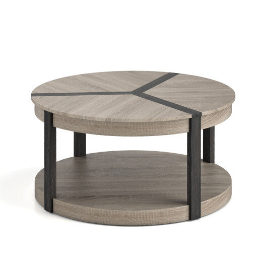 34.5" Rubber Wood 2-Tier Round Center Table with Spacious Tabletop and Storage Shelf-Gray LuxuryLifeWay Online Store