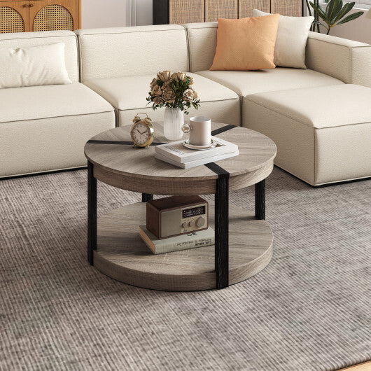 34.5" Rubber Wood 2-Tier Round Center Table with Spacious Tabletop and Storage Shelf-Gray LuxuryLifeWay Online Store