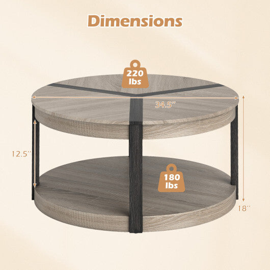 34.5" Rubber Wood 2-Tier Round Center Table with Spacious Tabletop and Storage Shelf-Gray LuxuryLifeWay Online Store
