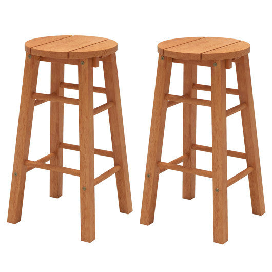 24-Inch Outdoor Wood Bar Stools Set of 2 with Round Seat and Footrest LuxuryLifeWay Online Store